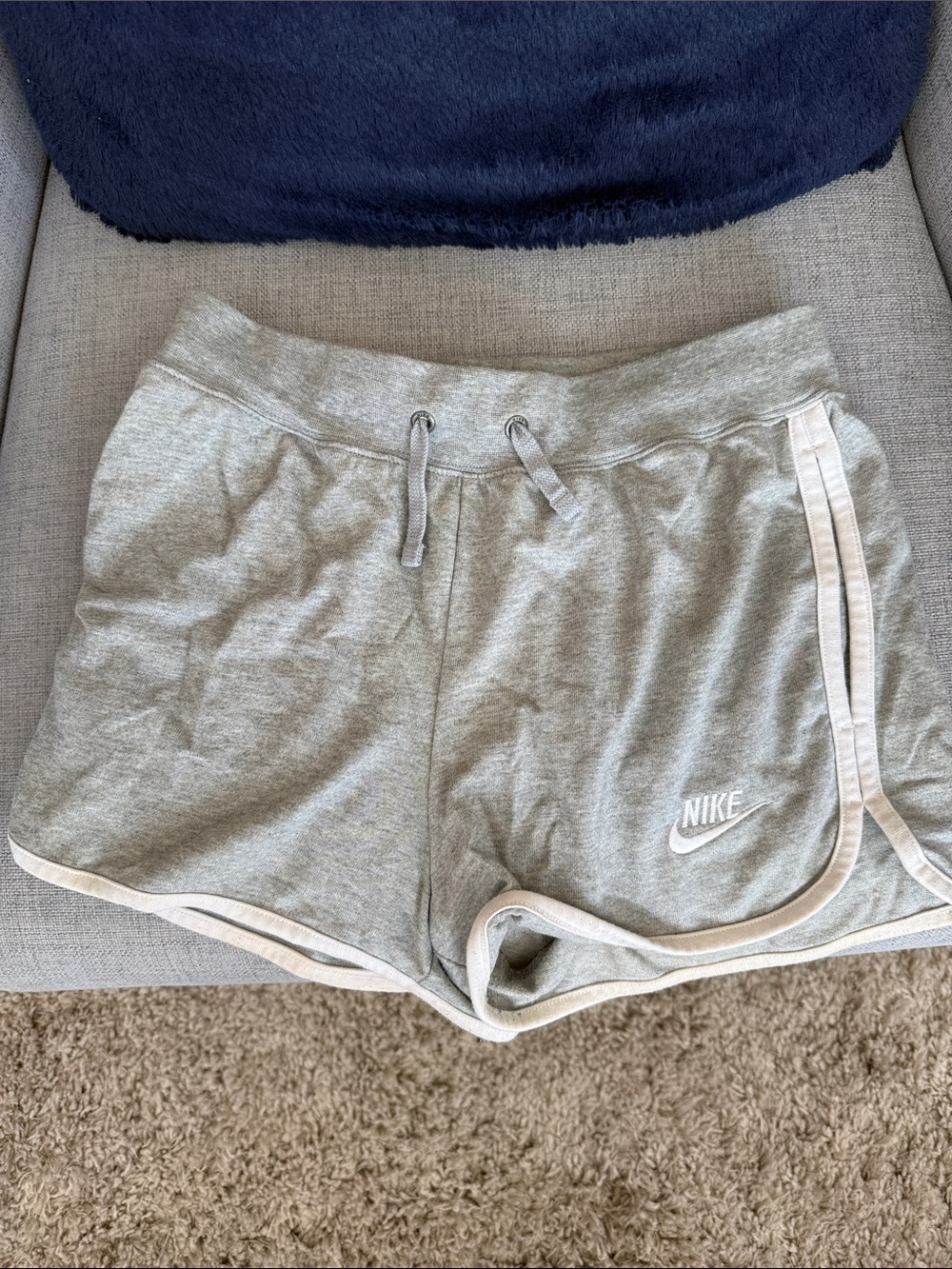 Nike Women's Light Gray Athletic Drawstring Shorts with White Trim